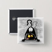 Badge Carré 5 Cm Chat Upside Down Funny Cartoon Caractère (Devant & derrière)