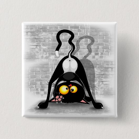 Badge Carré 5 Cm Chat Upside Down Funny Cartoon Caractère (Devant)