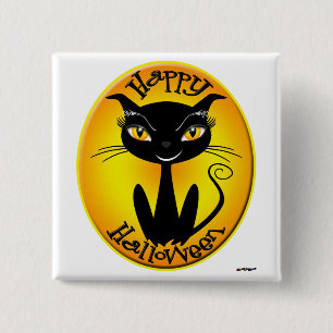 Badge Carré 5 Cm Chat Whimsical Halloween Happy