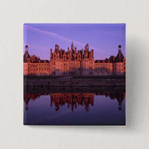 Badge Carré 5 Cm Château Chambord au coucher du soleil, vallée de l