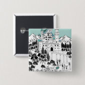 Badge Carré 5 Cm Château couvert de neige (Devant & derrière)