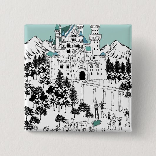 Badge Carré 5 Cm Château couvert de neige (Devant)