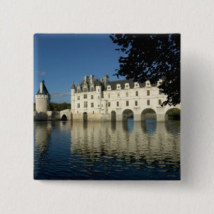 Badge Carré 5 Cm Château de Chenonceau, fleuve Cher, Loir-et-Cher,