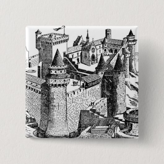 Badge Carré 5 Cm Château médiéval (Devant)
