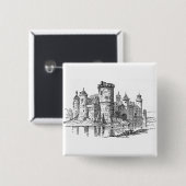 Badge Carré 5 Cm Château médiéval (Devant & derrière)