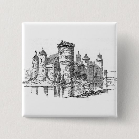 Badge Carré 5 Cm Château médiéval (Devant)