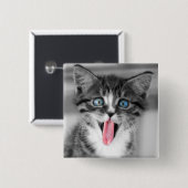Badge Carré 5 Cm Chaton drôle (Devant & derrière)