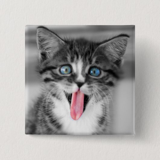 Badge Carré 5 Cm Chaton drôle (Devant)