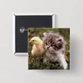 Badge Carré 5 Cm Chaton et poussin de bébé (Devant & derrière)