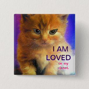 Badge Carré 5 Cm - Chaton étranger "AIMÉ"