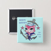 Badge Carré 5 Cm Chaton Kat™ - bouton de marin (Devant & derrière)