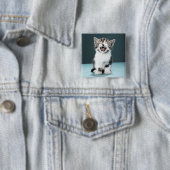 Badge Carré 5 Cm Chaton meowing (En situation)