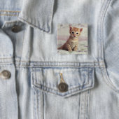 Badge Carré 5 Cm Chaton minuscule de gingembre (En situation)