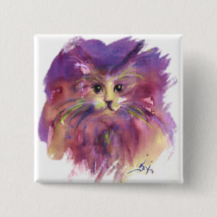 BADGE CARRÉ 5 CM CHATON VIOLET, PORTRAIT DE CHAT