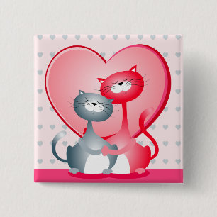 Badge Carré 5 Cm Chats amoureux, bouton