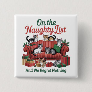 Badge Carré 5 Cm Chats de Noël sur la liste des vilains 90s Rétro C
