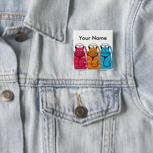 Badge Carré 5 Cm Chats d'infirmière (En situation)