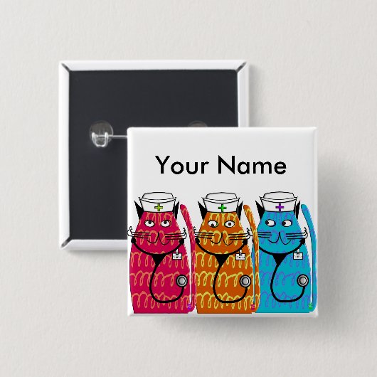 Badge Carré 5 Cm Chats d'infirmière (Devant & derrière)