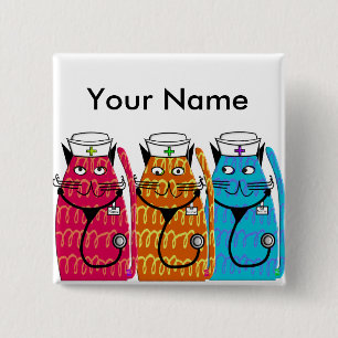 Badge Carré 5 Cm Chats d'infirmière