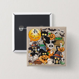 Badge Carré 5 Cm Chats drôles de Halloween Fête