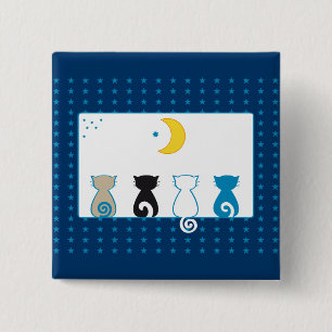 Badge Carré 5 Cm Chats regardant le bouton de lune