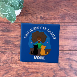 Badge Carré 5 Cm Chats sans enfants - Bouton Pin vote Dames