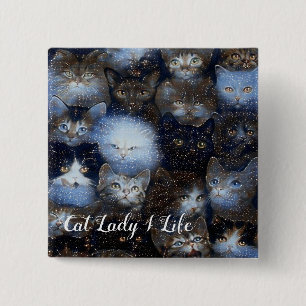 Badge Carré 5 Cm Chats scintillants Dame de chat pour la vie Bouton