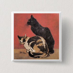 Badge Carré 5 Cm Chats, tableau de Theophile Steinlen,