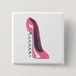 Badge Carré 5 Cm Chaussure stylet rose de tire-bouchon