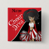 Badge Carré 5 Cm Cheer Diva Pom-pom girl fille en rouge (Devant)