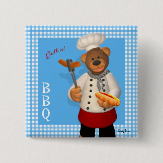 Badge Carré 5 Cm Chef barbecue Dinky Bears