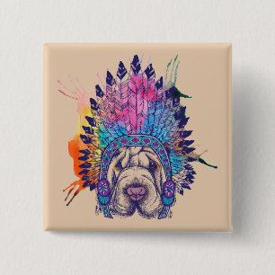 Badge Carré 5 Cm Chef indien indigène de Sharpei