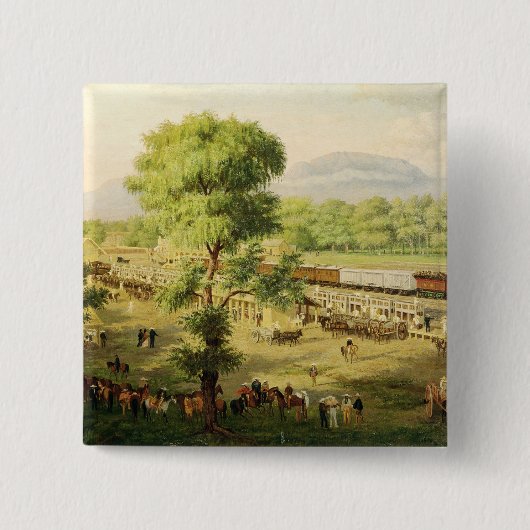 Badge Carré 5 Cm Chemin de fer dans la vallée du Mexique, 1869 (Devant)