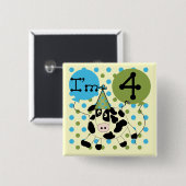 Badge Carré 5 Cm Chemises et cadeaux Blue Cow 4th Birthday (Devant & derrière)