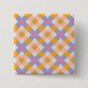 Badge Carré 5 Cm chèques jaune rose-violet rétro