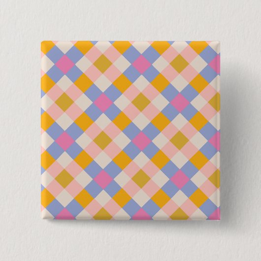 Badge Carré 5 Cm chèques jaune rose-violet rétro (Devant)