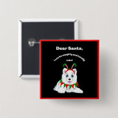 Badge Carré 5 Cm Cher Père Noël, coquin mais mignon Samoyed Elf (Devant & derrière)