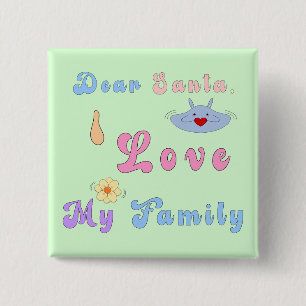 Badge Carré 5 Cm Cher Père Noël, J'Aime Ma Famille Joli Noël