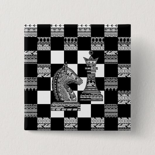 Badge Carré 5 Cm Chess Knight and Queen - Art zen (Devant)