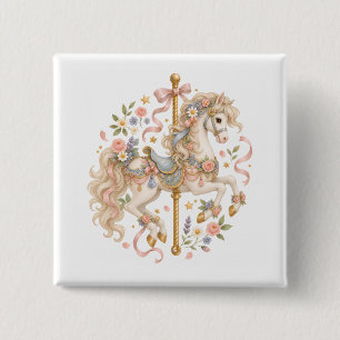 Badge Carré 5 Cm Cheval de carrousel magique motif floral