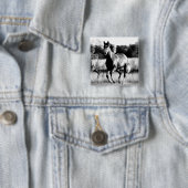 Badge Carré 5 Cm Cheval de course B&W (En situation)