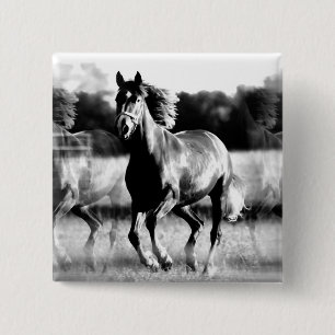 Badge Carré 5 Cm Cheval de course B&W