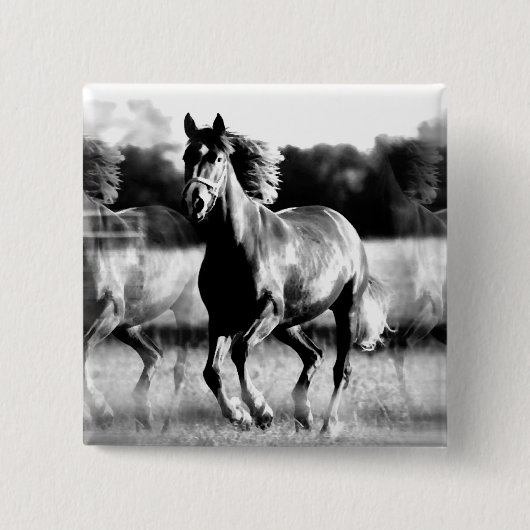 Badge Carré 5 Cm Cheval de course B&W (Devant)