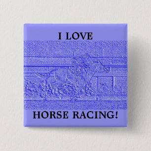 Badge Carré 5 Cm Cheval de course bleu en pastel de pur sang de