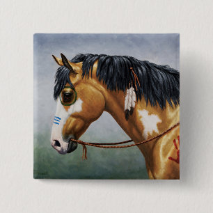 Badge Carré 5 Cm Cheval de guerre amérindien Buckskin Pinto