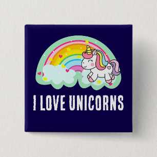 Badge Carré 5 Cm Cheval de licorne avec dessin arc-en-ciel-24964