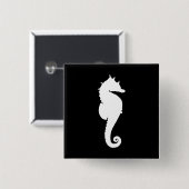 Badge Carré 5 Cm Cheval de mer noir et blanc (Devant & derrière)