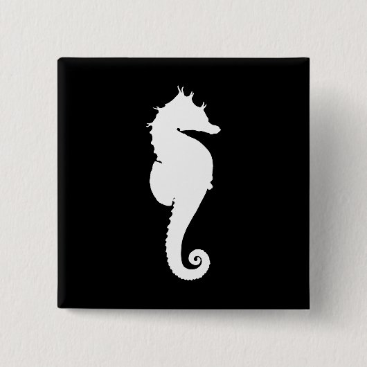 Badge Carré 5 Cm Cheval de mer noir et blanc (Devant)