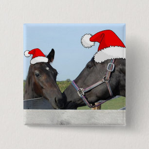 Badge Carré 5 Cm Cheval de Noël et Pony