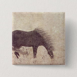 Badge Carré 5 Cm Cheval et marié en hiver